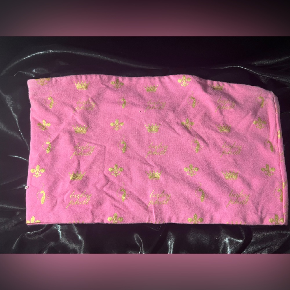 Baby phat pink gold foil tube crop top small crown
